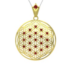 Taşlı Yaşam Çiçeği Kolye - Garnet 18 ayar altın kolye (40 cm gümüş rolo zincir) #1kne4w9