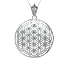 Taşlı Yaşam Çiçeği Kolye - Swarovski 14 ayar beyaz altın kolye (40 cm beyaz altın rolo zincir) #1lb4mez