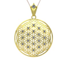 Taşlı Yaşam Çiçeği Kolye - Beyaz zirkon 925 ayar altın kaplama gümüş kolye (40 cm gümüş rolo zincir) #1mic3gj