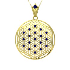 Taşlı Yaşam Çiçeği Kolye - Lab safir 14 ayar altın kolye (40 cm altın rolo zincir) #1mppfd2