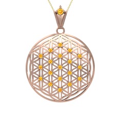 Taşlı Yaşam Çiçeği Kolye - Sitrin 8 ayar rose altın kolye (40 cm altın rolo zincir) #1nozh32