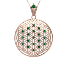 Taşlı Yaşam Çiçeği Kolye - Yeşil kuvars 14 ayar rose altın kolye (40 cm rose altın rolo zincir) #1ns4vma