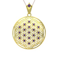 Taşlı Yaşam Çiçeği Kolye - Ametist 14 ayar altın kolye (40 cm rose altın rolo zincir) #1o4rrqo