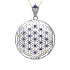 Taşlı Yaşam Çiçeği Kolye - Ametist 14 ayar beyaz altın kolye (40 cm altın rolo zincir) #1o72lfu