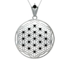 Taşlı Yaşam Çiçeği Kolye - Siyah zirkon 18 ayar beyaz altın kolye (40 cm beyaz altın rolo zincir) #1reolsb