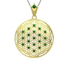Taşlı Yaşam Çiçeği Kolye - Yeşil kuvars 925 ayar altın kaplama gümüş kolye (40 cm gümüş rolo zincir) #1smtkap
