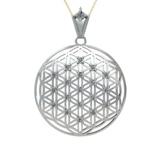 Taşlı Yaşam Çiçeği Kolye - Pırlanta 8 ayar beyaz altın kolye (0.22 karat, 40 cm altın rolo zincir) #1tbjhvg