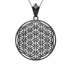 Taşlı Yaşam Çiçeği Kolye - Pırlanta 925 ayar siyah rodyum kaplama gümüş kolye (0.22 karat, 40 cm gümüş rolo zincir) #1v1zrx9