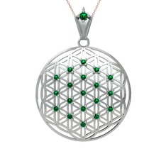 Taşlı Yaşam Çiçeği Kolye - Yeşil kuvars 18 ayar beyaz altın kolye (40 cm rose altın rolo zincir) #1v3p1dt