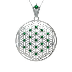 Taşlı Yaşam Çiçeği Kolye - Yeşil kuvars 18 ayar beyaz altın kolye (40 cm gümüş rolo zincir) #1wd35cc