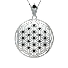 Taşlı Yaşam Çiçeği Kolye - Siyah zirkon 925 ayar gümüş kolye (40 cm gümüş rolo zincir) #6bctsh