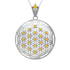 Taşlı Yaşam Çiçeği Kolye - Sitrin 925 ayar gümüş kolye (40 cm gümüş rolo zincir) #8xyqi4
