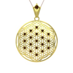 Taşlı Yaşam Çiçeği Kolye - Dumanlı kuvars 14 ayar altın kolye (40 cm rose altın rolo zincir) #a7eun5