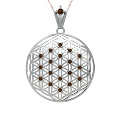 Taşlı Yaşam Çiçeği Kolye - Dumanlı kuvars 14 ayar beyaz altın kolye (40 cm rose altın rolo zincir) #akg1ae