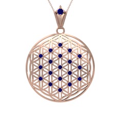 Taşlı Yaşam Çiçeği Kolye - Lab safir 14 ayar rose altın kolye (40 cm rose altın rolo zincir) #b5iefe