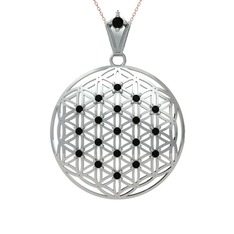 Taşlı Yaşam Çiçeği Kolye - Siyah zirkon 14 ayar beyaz altın kolye (40 cm rose altın rolo zincir) #bgccsi