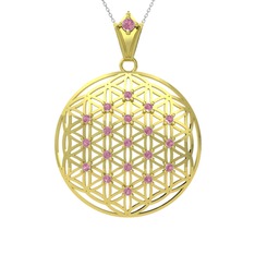 Taşlı Yaşam Çiçeği Kolye - Pembe kuvars 925 ayar altın kaplama gümüş kolye (40 cm gümüş rolo zincir) #cmq6ok