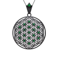 Taşlı Yaşam Çiçeği Kolye - Yeşil kuvars 925 ayar siyah rodyum kaplama gümüş kolye (40 cm gümüş rolo zincir) #cw9sd4