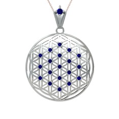 Taşlı Yaşam Çiçeği Kolye - Lab safir 14 ayar beyaz altın kolye (40 cm gümüş rolo zincir) #dd57yk