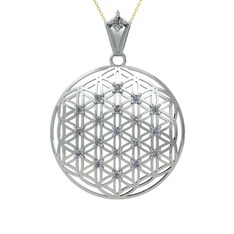 Taşlı Yaşam Çiçeği Kolye - Swarovski 8 ayar beyaz altın kolye (40 cm altın rolo zincir) #dn5vvo