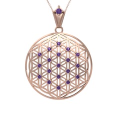 Taşlı Yaşam Çiçeği Kolye - Ametist 8 ayar rose altın kolye (40 cm gümüş rolo zincir) #gcys2l