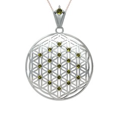 Taşlı Yaşam Çiçeği Kolye - Peridot 8 ayar beyaz altın kolye (40 cm gümüş rolo zincir) #hubl2r