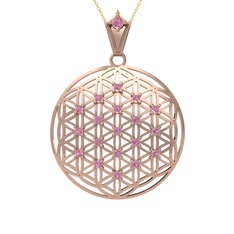 Taşlı Yaşam Çiçeği Kolye - Pembe kuvars 925 ayar rose altın kaplama gümüş kolye (40 cm altın rolo zincir) #if230k