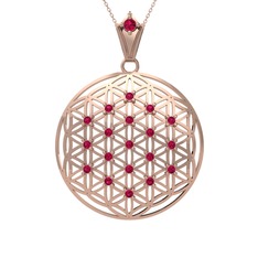 Taşlı Yaşam Çiçeği Kolye - Rodolit garnet 14 ayar rose altın kolye (40 cm rose altın rolo zincir) #ir0gf6