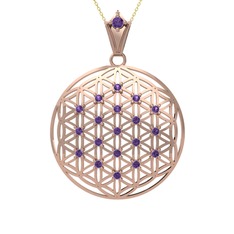 Taşlı Yaşam Çiçeği Kolye - Ametist 18 ayar rose altın kolye (40 cm altın rolo zincir) #iwg4i3