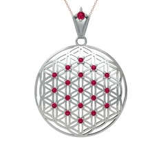 Taşlı Yaşam Çiçeği Kolye - Rodolit garnet 8 ayar beyaz altın kolye (40 cm rose altın rolo zincir) #j7vot2