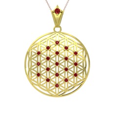 Taşlı Yaşam Çiçeği Kolye - Garnet 18 ayar altın kolye (40 cm gümüş rolo zincir) #jkkwpj