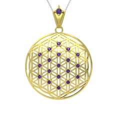 Taşlı Yaşam Çiçeği Kolye - Ametist 14 ayar altın kolye (40 cm beyaz altın rolo zincir) #jqjejf