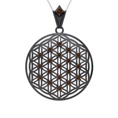 Taşlı Yaşam Çiçeği Kolye - Dumanlı kuvars 925 ayar siyah rodyum kaplama gümüş kolye (40 cm gümüş rolo zincir) #kvwq0r