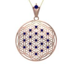 Lab safir 18 ayar rose altın kolye (40 cm altın rolo zincir)