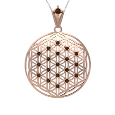 Dumanlı kuvars 14 ayar rose altın kolye (40 cm gümüş rolo zincir)