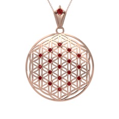 Taşlı Yaşam Çiçeği Kolye - Garnet 14 ayar rose altın kolye (40 cm gümüş rolo zincir) #lyyyi4