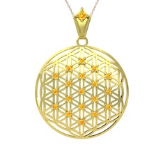 Taşlı Yaşam Çiçeği Kolye - Sitrin 8 ayar altın kolye (40 cm gümüş rolo zincir) #nxcc2l