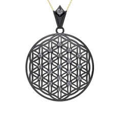 Taşlı Yaşam Çiçeği Kolye - Swarovski 925 ayar siyah rodyum kaplama gümüş kolye (40 cm altın rolo zincir) #oajo7y