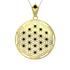 Taşlı Yaşam Çiçeği Kolye - Siyah zirkon 18 ayar altın kolye (40 cm rose altın rolo zincir) #ob4ebz