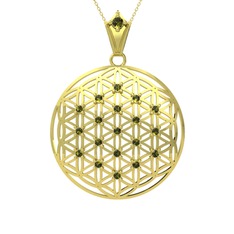 Taşlı Yaşam Çiçeği Kolye - Peridot 18 ayar altın kolye (40 cm gümüş rolo zincir) #okqgic
