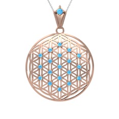 Akuamarin 925 ayar rose altın kaplama gümüş kolye (40 cm beyaz altın rolo zincir)