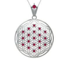 Taşlı Yaşam Çiçeği Kolye - Rodolit garnet 8 ayar beyaz altın kolye (40 cm beyaz altın rolo zincir) #ps1h71