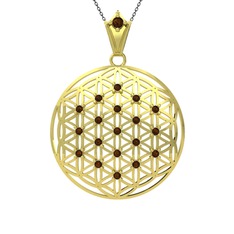 Taşlı Yaşam Çiçeği Kolye - Dumanlı kuvars 8 ayar altın kolye (40 cm gümüş rolo zincir) #q51ano