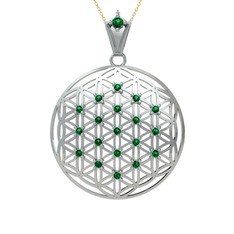 Taşlı Yaşam Çiçeği Kolye - Yeşil kuvars 925 ayar gümüş kolye (40 cm altın rolo zincir) #roz2xc