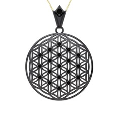 Taşlı Yaşam Çiçeği Kolye - Siyah zirkon 925 ayar siyah rodyum kaplama gümüş kolye (40 cm altın rolo zincir) #ukupz