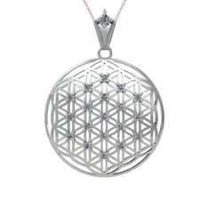 Taşlı Yaşam Çiçeği Kolye - Pırlanta 8 ayar beyaz altın kolye (0.22 karat, 40 cm gümüş rolo zincir) #v0k11t