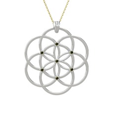 Taşlı Yaşam Tohumu Kolye - Peridot 18 ayar beyaz altın kolye (40 cm altın rolo zincir) #10618z8