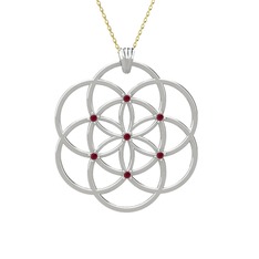 Taşlı Yaşam Tohumu Kolye - Kök yakut 8 ayar beyaz altın kolye (40 cm gümüş rolo zincir) #11k3wtq