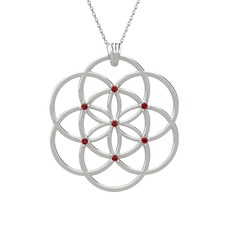 Taşlı Yaşam Tohumu Kolye - Garnet 18 ayar beyaz altın kolye (40 cm beyaz altın rolo zincir) #12xc4um