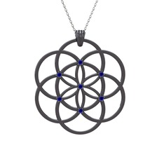 Taşlı Yaşam Tohumu Kolye - Lab safir 925 ayar siyah rodyum kaplama gümüş kolye (40 cm beyaz altın rolo zincir) #14s2ygc